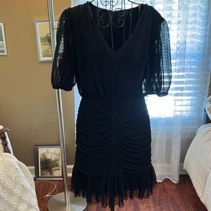 Black ruched and Dotted Swiss dress